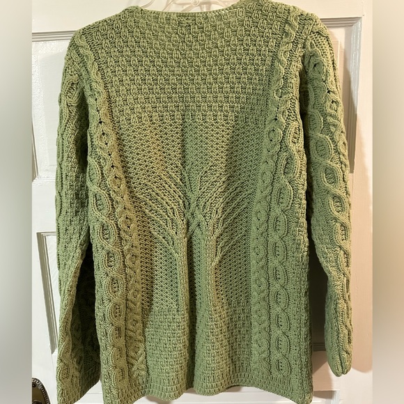 Kilronan Knitwear Womens Sweater Cardigan S 100% Wool Aran Knit Green Ireland - Picture 4 of 7